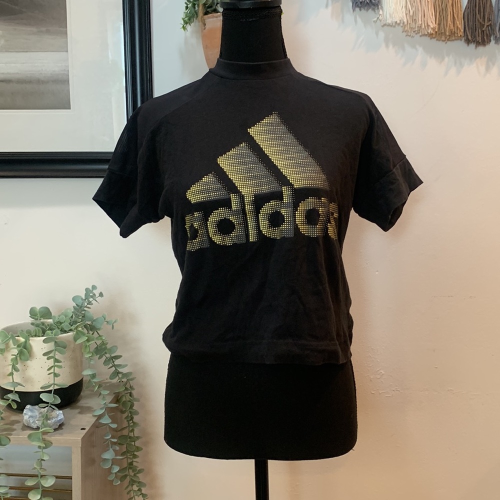Adidas mesh black and gold crop top